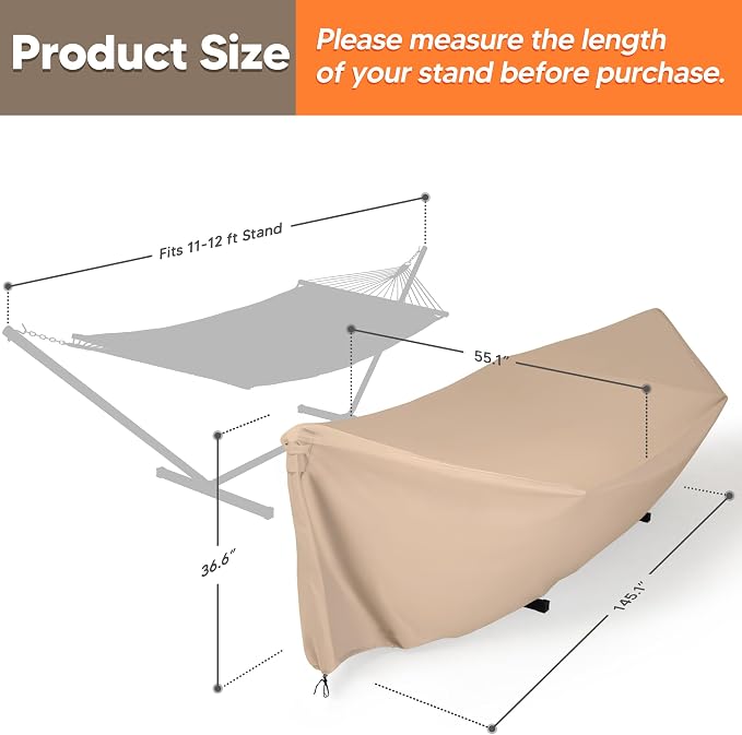SUNCREAT Hammock Cover, Water-Resistant Polyester Hammock Stand Cover for 11-12ft Stand, Brown