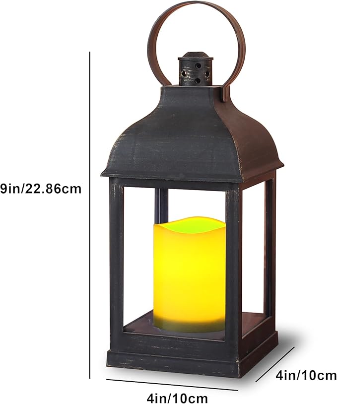 WRalwaysLX 2pack Decorative Lantern with flameless LED Candle Light, ON/Off/Timer Candle with 6Hours, Outdoor/Indoor LED Lantern, Use AAA Battery(not Include) Bronze Plastic (4x9)