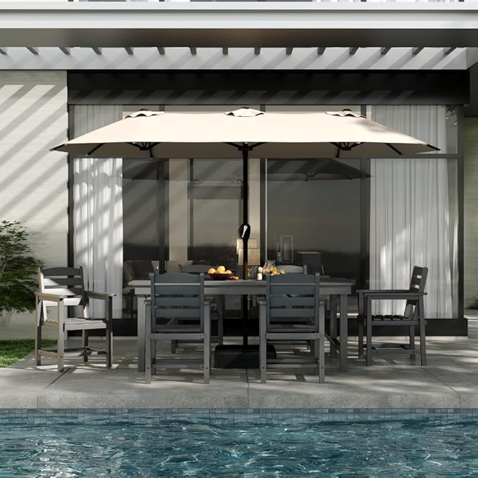 Outdoor HDPE Dining Set 5 Pieces, Patio Table with Umbrella Hole and 4 Chairs, All Weather Patio Furniture for Lawn, Garden, Backyard, Deck, Poolside, Heavy Duty Outdoor Dining Table and Chairs, Grey