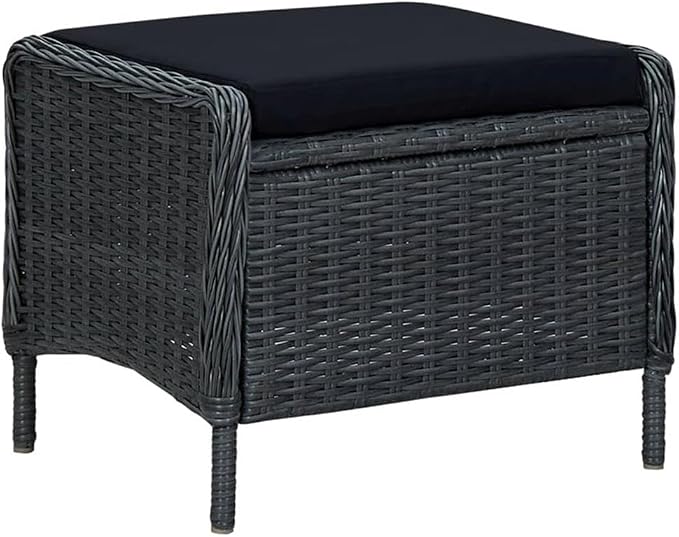 BOWERY HILL 7-Piece Patio Dining Set, Solid Acacia Wood Table with PE Rattan Chairs, Oiled Finish, Waterproof Cushions, Dark Gray/Black, Modern Style Outdoor Furniture for Garden or Terrace
