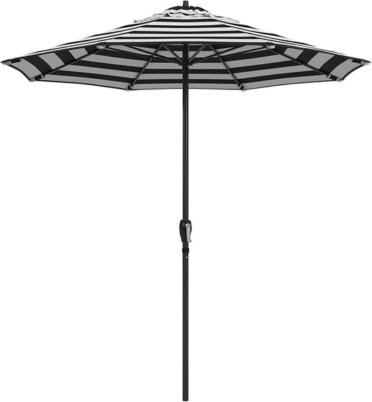 California Umbrella 12-Year Protection 7.5-Ft Outdoor Patio Umbrella, Sunbrella Fade-Resistant Fabric, Auto-Tilt, Heavy Duty Aluminum Frame, 8 Reinforced Ribs for Pool or Deck, Black Pole, Cabana Classic