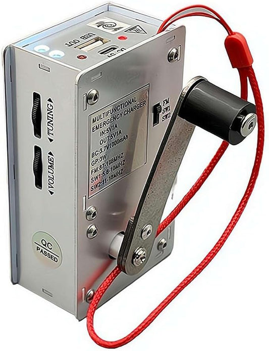Hand Crank Generator Mini Portable Emergency Power Supply, Plasma Lighter, Flashlight, FM Radio, Emergency Power Bank, Portable Aluminum Alloy Survival Gear