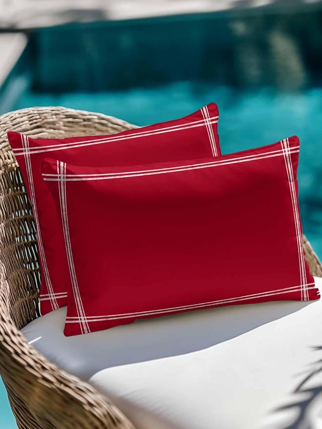 Vandarllin Waterproof Outdoor Pillow 1 Pack Red Decorative Throw Pillows Cover & Insert 20x12 Inch Lumbar Pillowcase Solid Color Pillows for Couch Sofa Bed Patio Furniture Indoor Outdoor