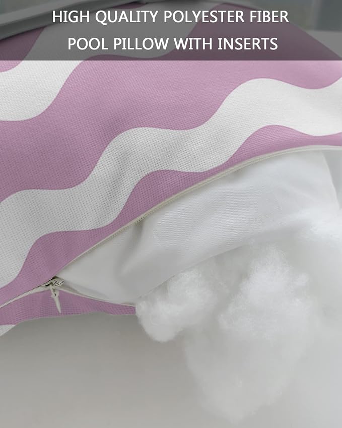 Outdoor Pillows Covers with Inserts Pink Sea Wave Ripple Waterproof Recliner Pillow with Adjustable Strap Throw Pillows for Patio Furniture Pool Lounge Chair, 11x16 inch, 2PCS