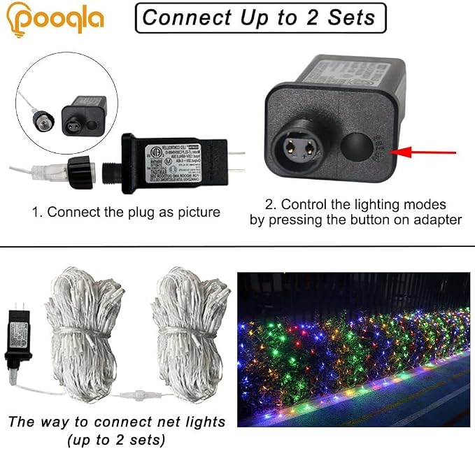 Pooqla Colorful Net Lights, 15x 5ft Christmas Lights Outdoor Clear Wire | 300 LED Large Net Mesh Lights Plug in, 8 Modes Waterproof Connectable Multicolor Bushes Lights for Christmas Hedge Yard Decor