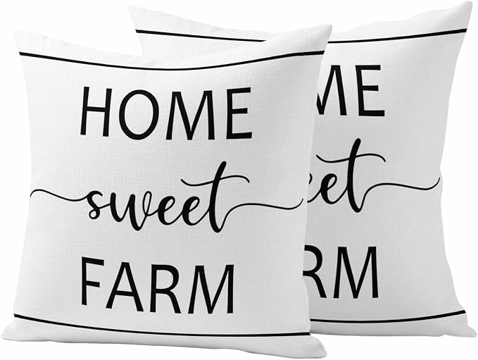 JasmineM Outdoor Pillow Cover 16x16 Inches Set of 2 Home Sweet Farm Waterproof Throw Pillow Covers Farmhouse Funny Quote Decorative Pillowcases Garden Cushion Case for Patio Couch Sofa