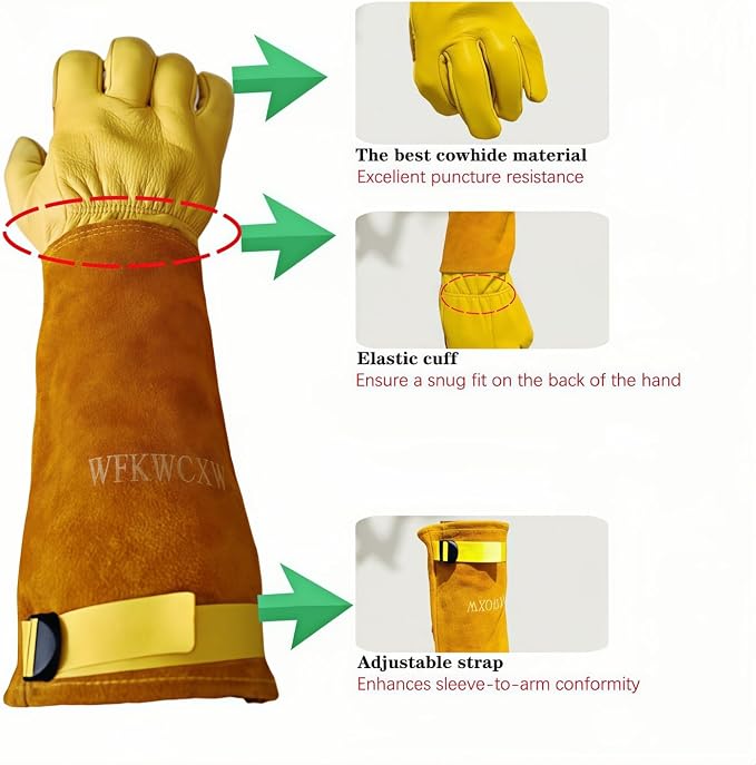 Cow Leather Gardening Gloves, Adjustable&Thorn Proof,Cactus Handling,Rose Pruning,Gardening Gifts For Women/Men