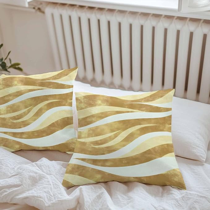 Yellow Pink Waves Waterproof Outdoor Pillow Covers Set of 2 Home Decor, Ombre Sea Ripples Shabby Beach Pillowcase Patio Pillow Covers for Couch Bench Furniture Garden 24x24in
