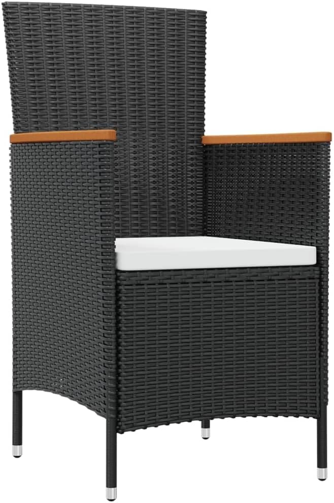 7-Piece Outdoor Dining Set, Rectangular PE Rattan Patio Furniture Set with Acacia Wood Tabletop and 6 Cushioned Chairs for Garden, Backyard and Terrace, Black