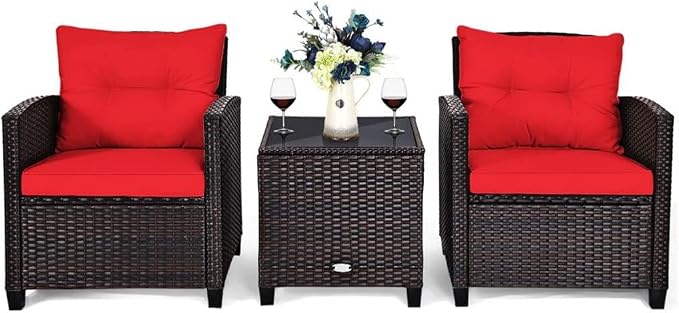3PCS Patio Rattan Furniture Set Cushioned Conversation Sofa Coffee Table for Your Outdoor Space(E)