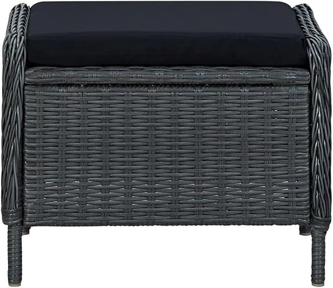 BOWERY HILL 7-Piece Patio Dining Set, Solid Acacia Wood Table with PE Rattan Chairs, Oiled Finish, Waterproof Cushions, Dark Gray/Black, Modern Style Outdoor Furniture for Garden or Terrace