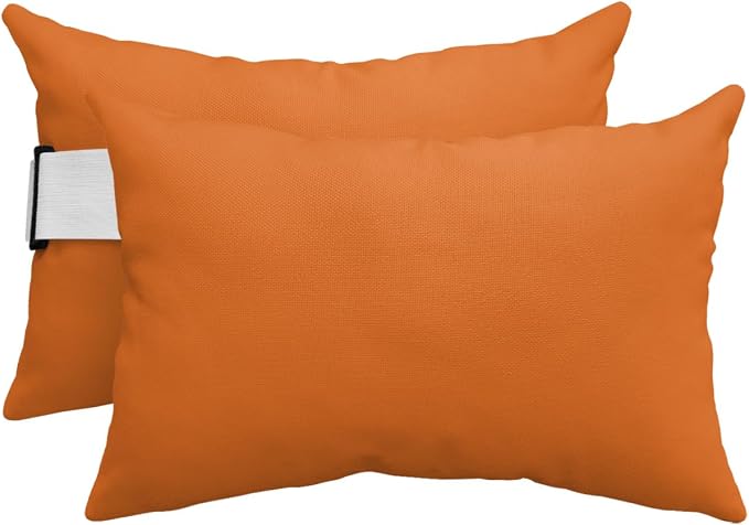 Outdoor Pillow for Chaise Lounge Chair, Fall Pure Orange Solid Color Waterproof Recliner Headrest Pillow Lumbar Pillows with Adjustable Elastic Strap for Beach, Poolside, Patio, Office (2 Pack)