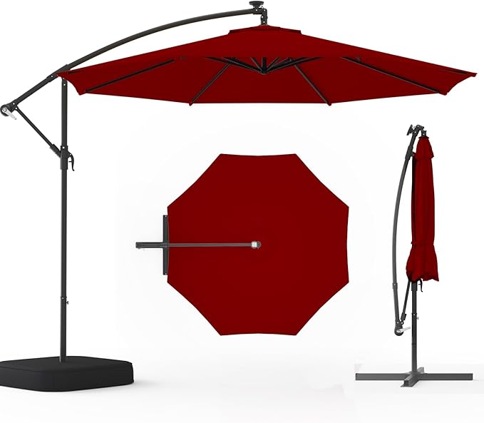 10FT Patio Umbrella with Base Included, Outdoor Offset Cantilever Umbrella, Infinite Tilt, UV Protection for Backyard, Lawn, Garden & Pool