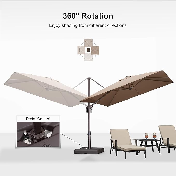 PURPLE LEAF 9' X 9' Patio Umbrella Antique Bronze Square Cantilever Umbrella Outdoor with 360° Rotation and Aluminum Offset Hanging for Pool Deck Garden Backyard, Taupe