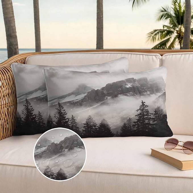 National Parks Waterproof Outdoor Pillow Covers Set of 2 Home Decor, Canadian Smokey Mountain Cliff Idyllic Pillowcase Patio Pillow Covers for Couch Bench Furniture Garden 20x12in