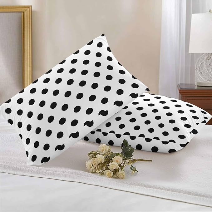 Outdoor Waterproof Throw Pillow Covers Set of 2 Black White Polka Dots Lumbar Pillowcases 20x12 Inches Cute Solid Color Decorative Pillows Cushion Case Patio Pillows for Couch Bed Chair Garden