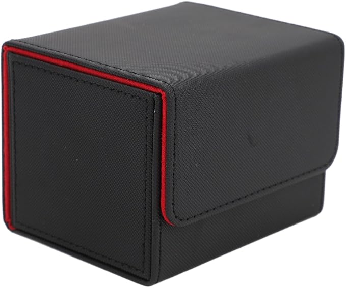 Zunate Card Deck Box with Magnetic Flap Lid, Large Capacity PU Leather Storage Box/Cover for Game Cards and Tarot Cards, Black, Holds Up to 100 (Black Red)