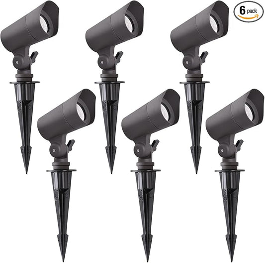 E ENERGETIC LIGHTING LED Landscape Lights with Connectors, 12V Low Voltage, Warm White 3000k, 4W, 175LM, Outdoor Waterproof Garden Pathway Lights Wall Tree Flag Spotlights with Spike Stand, 6 Pack
