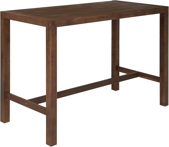 5-Piece Rustic Patio Bar Set, Acacia Wood Bar Table & Chairs with Slatted Tabletop for Backyard, Balcony, Poolside (Mocha11)