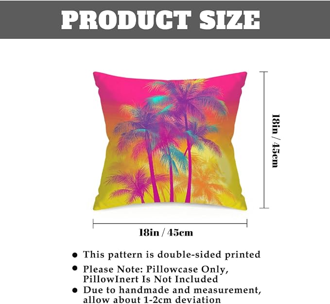 18x18 Inch Outdoor Pillow Covers Set of 2 Waterproof Throw Pillow Covers Decorative Couch Cushion Covers Pink Neon Palm Trees Square Pillowcases Protectors for Patio Garden Sofa