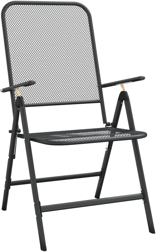 5 Piece Patio Dining Set with Expanded Metal Mesh Anthracite Outdoor Furniture for Garden, Backyard, Deck, 7-Position Reclining Chairs with E-Coating, Space-Saving Foldable Table and Chairs Set