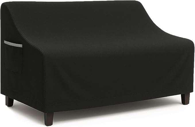 Waterproof Patio Loveseat Cover, 58.3W x 32.7D x 31H inches Heavy Duty 600D Weather-Resistant Outdoor Furniture Protector Black