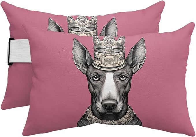Outdoor Pillows Covers with Inserts Pet Dog with A Crown Waterproof Recliner Pillow with Adjustable Strap Throw Pillows for Patio Furniture Pool Lounge Chair, 12x20 inch, 2PCS