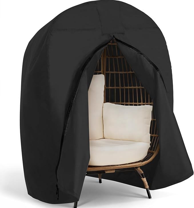 SUNCREAT Extra Large Lawn Egg Chair Cover, Patio Furniture Cover for Indoor Outdoor Lounger, X-Large Size, Black