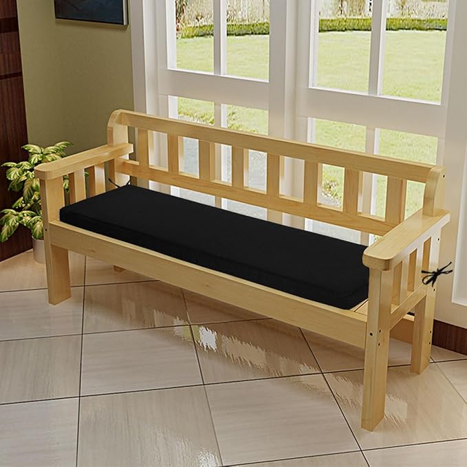 FUNHOME Outdoor Bench Cushion Cover 54 x18 x 3 inch,Water Resistant Cover with Zipper&Ties,Fade-Resistant Slipcover,Patio Porch Swing Cushion Cover Replacement Only,No Insert(Black)