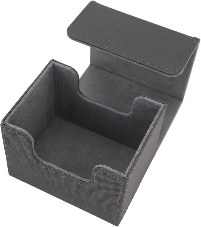 Zunate Card Deck Box with Magnetic Flap Lid, Large Capacity PU Leather Storage Box/Cover for Game Cards and Tarot Cards, Black, Holds Up to 100 (Grey)
