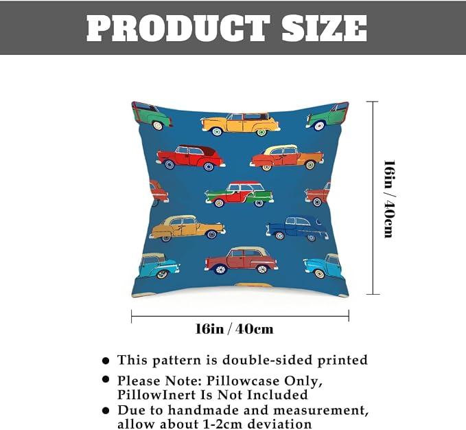16x16 Inch Outdoor Pillow Covers Set of 2 Waterproof Throw Pillow Covers Decorative Couch Cushion Covers Colorful Car Square Pillowcases Protectors for Patio Garden Sofa