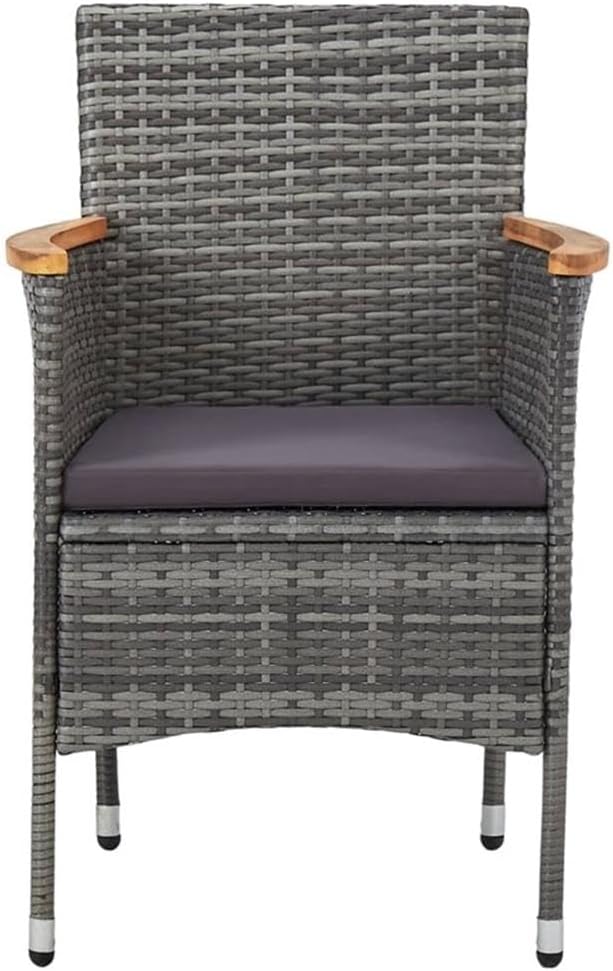 BOWERY HILL 3-Piece Patio Dining Set, Gray Poly Rattan and Acacia Wood, Weather-Resistant, Cushioned Seats, Oiled Finish, Modern Outdoor Table and Chairs for Garden, Balcony, or Terrace