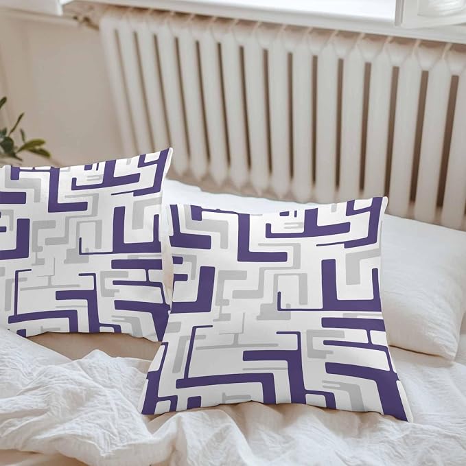 Vandarllin Outdoor Throw Pillows Covers 26x26 inch Set of 2 Waterproof Purple Geometric Stripes Decorative Zippered Cushion Covers for Patio Furniture, Modern Abstract Lines Lumbar Pillowcases