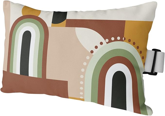 Chaise Lounge Head Resting Pillows Mid-Century Modern Art Geometric Abstract Brown Beige Outdoor Pillows Waterproof Patio Furniture Pillow with Adjustable Elastic Stripe for Recliner Beach Chairs