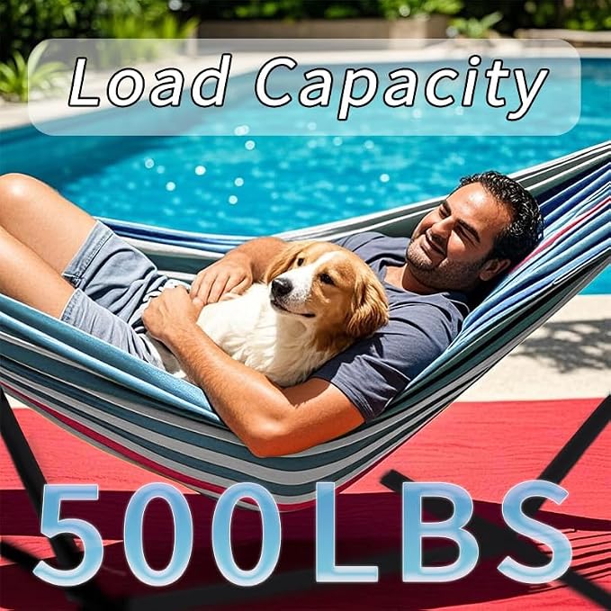 ANAGOO Double Hammock, Heavy Duty Portable, 500 lb Weight Capacity, Perfect for Both Indoors and Outdoors, 2 Person Hammock with Carrying Bag, Fine Blue