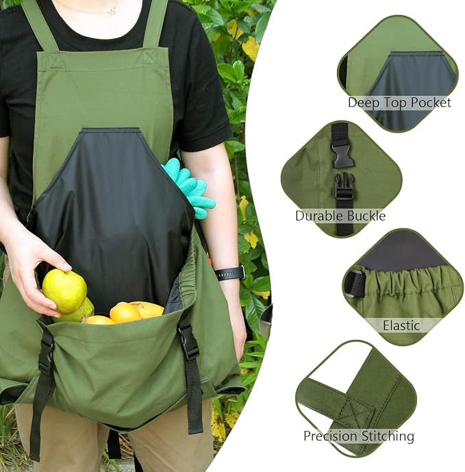 FCOUIID Harvest Apple Picking Bag - Waterproof 600D Fruit Storage Apron Pouch for Outdoor Orchard, Farm, Garden, Heavy Duty