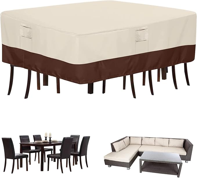 Patio Furniture Covers Waterproof Outdoor Covers For Patio Heavy Duty Oxford Anti-Fading Rectangular Table Sofa Cover 130"L (Beige & Brown)