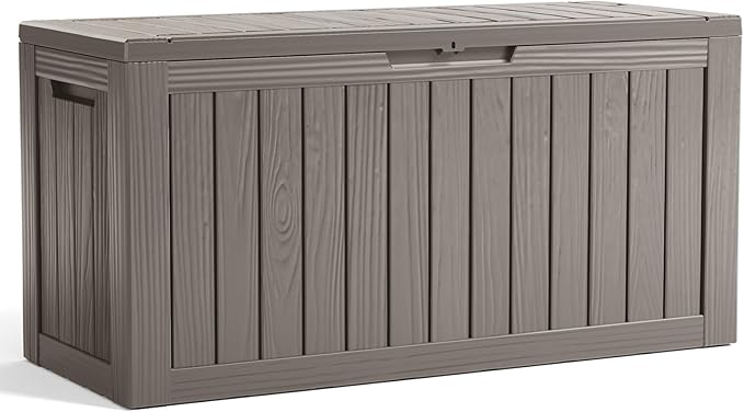 EasyUp 85 Gallon Outdoor Storage Box, Outdoor Deck Boxes for Garden Tools Equipment,Cushions and Patio Storage,Lockable and Resin,Easy to Install(Grey)