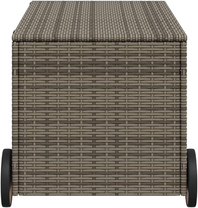 Wicker Outdoor Deck Box with Wheels, 50.2 Gal Outdoor Storage Box with Lid, PE Rattan Storage Container for Pillows, Cushions, Gardening Tools, 42.1"x21.7"x19.7"/20.9" Gray