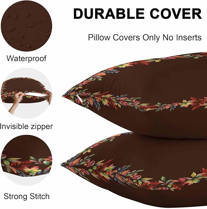 Fall Maple Leaf Outdoor Pillow Covers Waterproof, All Weather Cushion Case Set of 2, Red Orange Botanical Farmhouse Decorative Pillowcases for Sofa Couch Bed Decor Patio Furniture 24"x24"
