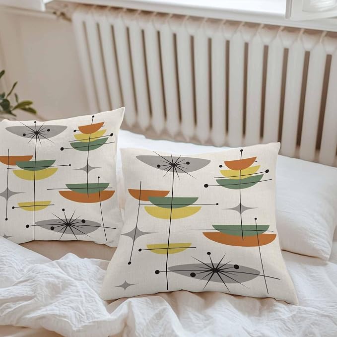 Vandarllin Outdoor Throw Pillows Covers 26x26 inch Set of 2 Waterproof Boho Mid Century Decorative Zippered Cushion Covers for Patio Furniture, Sage Green Yellow Geometric Abstract Lumbar Pillowcases
