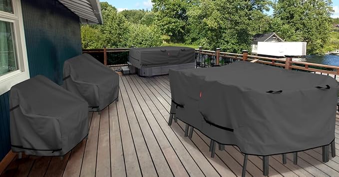 Porch Shield Patio Table Cover - Waterproof Outdoor Dining Table and Chairs Furniture Set Cover Square - 84 x 84 inch, Black