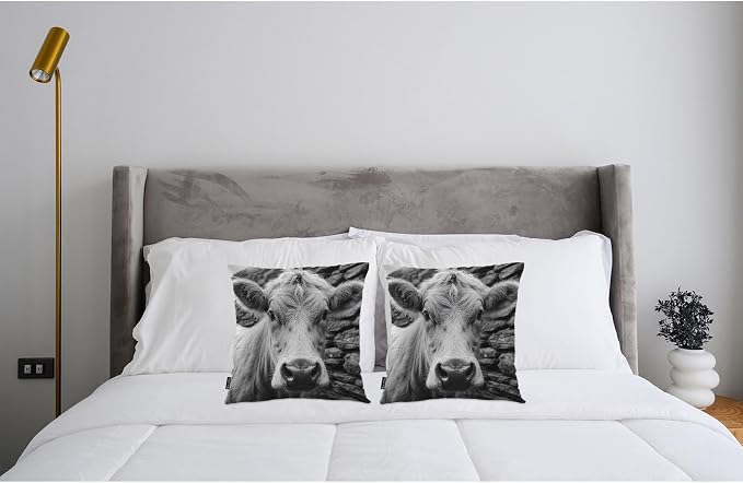 Swono Highland Cattle Pillow Covers, Farm Animal Cow Cattle Decorative Pillow Case Home Sofa Cushion Set, Pillow Cushion Cases for Bed/Patio/Garden/Balcony, 2-Pack 18x18 Inch, Black White
