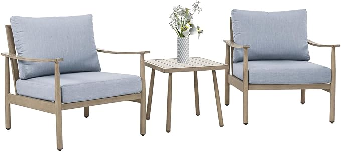 HAPPATIO Patio Conversation Set 3 Pieces, Outdoor Aluminum Conversation Furniture Set, 2 Modern Chairs with Backrest Rope Design and 1 Side Table for Garden, Pool, and Lawn (Brown)