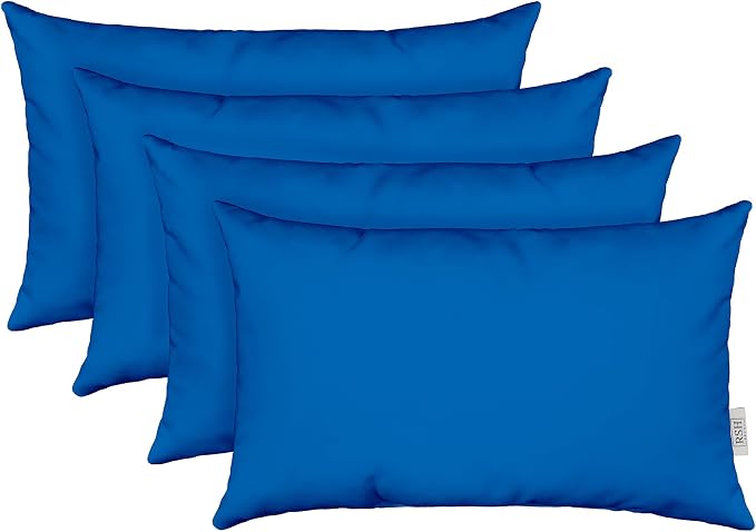 RSH DECOR: Sunbrella Lumbar Throw Pillows Set of 4 | 20" x 12" | Water and Fade-Resistant Performance Fabric | Outdoor Pillow Covers with Down-Alternative Inserts | Canvas Pacific Blue