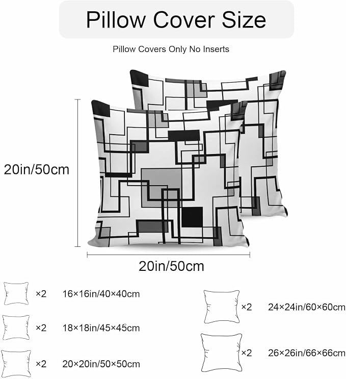 Vandarllin Outdoor Throw Pillows Covers 24x24 inch Set of 2 Waterproof Gray Geometric Stripes Decorative Zippered Cushion Covers for Patio Furniture, Modern Abstract Lines Lumbar Pillowcases