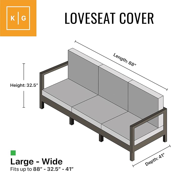 KHOMO GEAR - Outdoor Couch Cover Patio Furniture Covers Waterproof Loveseat Cover - for Wide Love Seats - 88" Length x 41" Depth
