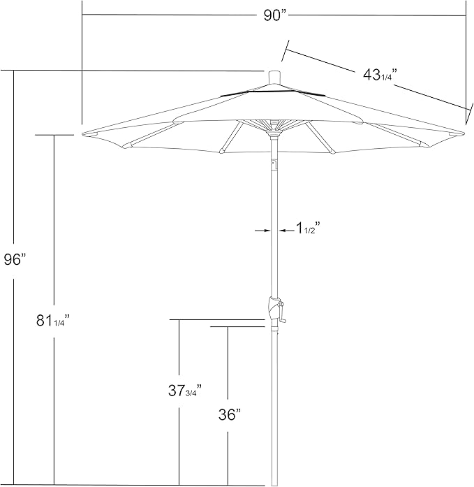 California Umbrella 7.5' Round Aluminum Market Umbrella, Crank Lift