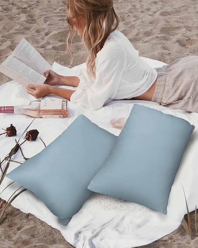 Outdoor Waterproof Throw Pillow Covers Set of 2 Winter Sky Blue Lumbar Pillowcases 20x12 Inches Solid Color Patio Decorative Pillows Cushion Case Patio Pillows for Couch Bed Chair Garden