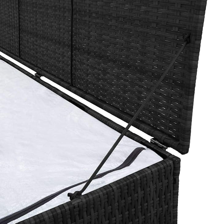 (Fast Shipments) Deck Storage Container, Organization & Outdoor Storage Container for Patio Furniture Pillows, Garden Tools Garden Storage Box Black 59"x19.7"x23.6" Poly Rattan